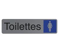 Exacompta - Réf. 67163E - 1 plaque de porte adhésive Toilettes dame - Plaque murale imprimée de signalisation - Sur tous supports - Aspect aluminium brossé - Dimensions : 16,5 x 4,4 cm
