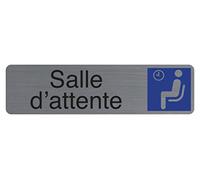 Exacompta - Réf. 67167E - 1 plaque de porte adhésive Salle d'attente - Plaque murale imprimée de signalisation - Sur tous supports - Aspect aluminium brossé - Dimensions : 16,5 x 4,4 cm