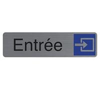 Exacompta - Réf. 67171E - 1 plaque de porte adhésive Entrée - Plaque murale imprimée de signalisation - Sur tous supports - Aspect aluminium brossé - Dimensions : 16,5 x 4,4 cm