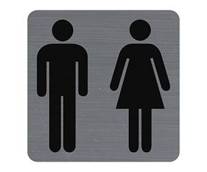Exacompta - Réf. 67178E - 1 plaque de porte adhésive Toilettes Homme/Femme - Plaque murale imprimée de signalisation - Sur tous supports - Aspect aluminium brossé - Dimensions : 7,5 x 7,5 cm