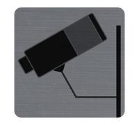 Exacompta - Réf. 67180E - 1 plaque de porte adhésive Surveillance caméra - Plaque murale imprimée de signalisation - Sur tous supports - Aspect aluminium brossé - Dimensions : 7,5 x 7,5 cm