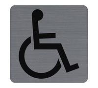Exacompta Plaque adhésive signalétique Handicapés Réf.67191E aluminium brossé 7,5x7,5 cm