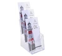 Exacompta - Réf. 73158D - Lot de 4 distributeurs de prospectus sur table - 3 compartiments - Monobloc - Dimensions : Prof.11,2 x larg.11,5 x Haut.21,8 cm - Format à classer DL-10x21 cm - Cristal