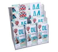 Exacompta - Réf. 74258D - 1 distributeur de prospectus sur table, 4-12 compartiments - Monobloc - Dimensions : Prof.18 x larg.34,8 x Haut.34 cm - Format à classer Multiformat - Cristal