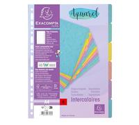 Exacompta - Réf. 7706E - Intercalaires Aquarel - en carte lustrée 400g/m2 - 6 onglets neutres - format à classer A4 - page d'indexation fournie - certifié FSC - couleurs assorties