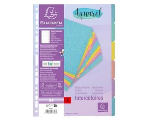 Exacompta - Réf. 7706E - Intercalaires Aquarel - en carte lustrée 400g/m2 - 6 onglets neutres - format à classer A4 - page d'indexation fournie - certifié FSC - couleurs assorties