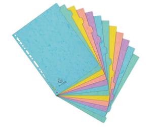 Exacompta - Réf. 7712E - Carton de 15 Intercalaires Aquarel - en carte lustrée 400g/m2 - 12 onglets neutres - format à classer A4 - page d'indexation fournie - certifié FSC - couleurs assorties