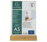 Exacompta Présentoir de table double-face A5 Cristal – socle en bois, PMMA (acrylique)
