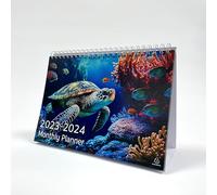 Exacompta - Réf GS045Z - Calendrier de bureau mensuel - Motif tortue de mer - Mois par page y compris les jours fériés britanniques - 210 mm x 150 mm - Se pose en toute sécurité sur un bureau/étagère