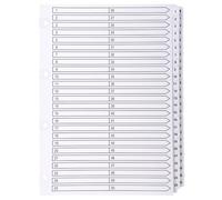 Exacompta - Réf. MWD1-50Z - Carton de 4 intercalaires en carte blanche 160g/m2 FSC® avec 50 onglets imprimés numériques de 1 à 50 et plastifiés - Page d'indexation imprimable - Format à classer A4