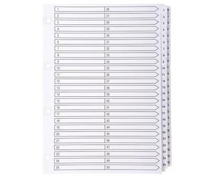 Exacompta - Réf. MWD1-50Z - Carton de 4 intercalaires en carte blanche 160g/m2 FSC® avec 50 onglets imprimés numériques de 1 à 50 et plastifiés - Page d'indexation imprimable - Format à classer A4
