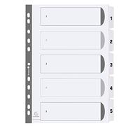 Exacompta - Réf. MWD1-5Z - Carton de 25 intercalaires en carte blanche 160g/m2 FSC® avec 5 onglets imprimés numériques de 1 à 5 et plastifiés - Page d'indexation imprimable - Format à classer A4