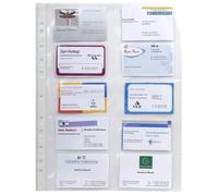 Exacompta - Réf. 55046E - Sachet de 10 pochettes perforées pour cartes de visite 10 emplacements - Polypropylène lisse 11/100ème - perforation universelle 11 trous - Format à classer A4 - Incolore