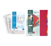 EXACOMPTA Sachet de 100 pochettes perforées A4 en polypropylène lisse 6/100e cristal & Réf. 2410E - Intercalaires en véritable carte lustrée souple 225g/m2 FSC®