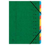 Exacompta - Réf. 54123E - Trieur agrafé avec élastiques 12 compartiments intérieur en carte recy couleur vive- onglets protégés - pour documents format A4 - couleur vert