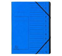 Trieur agrafé avec élastiques intérieur noir 12 compartiments - A4 - Bleu