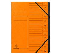 Exacompta - 1 trieur dos agrafé - Orange - Avec élastiques - A4 | Couverture imprimée en carte lustrée et intérieur en carte recy noire - 12 compartiments - Dim. 24,5x 32 cm