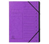 Exacompta Trieur agrafé 541208E - 12 compartiments, avec élastiques, intérieur noir - A4 Violet