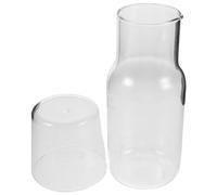 EXAOMBLE Carafe en Verre Borosilicaté 2 Pièces avec Gobelet, Élégante et Portable pour Eau Froide, pour Chambre ou Salle de Bain, Design Raffiné et Fonctionnel