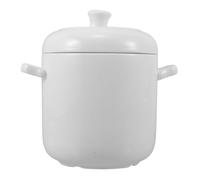 EXAOMBLE Casserole en Céramique Blanche 950ml avec Couvercle et Double Poignées pour Cuisson Bain-marie et Conservation Chaleur, pour Repas Familiaux Quotidiens