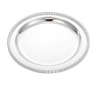 EXAOMBLE Plateau de Service et Fer Argenté Rond 25cm Fond Antidérapant Design Élégant pour Fruits, Bonbons et Desserts Maison