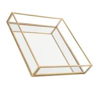EXAOMBLE Plateau Décoratif à Bijoux en Laiton Doré et Verre Organisateur Carré 20X20 CM pour Cosmétiques et Rangement de Chambre