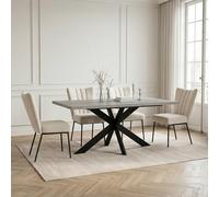Exble Lot de 4 tables de salle à manger 160 x 200 cm avec plateau en MDF et 4 chaises modernes contemporaines en velours pour salle à manger et cuisine
