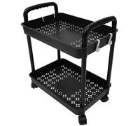 EXCEART Chariot à roulettes 2 Niveaux en PP Noir, Multifonction, 360° | Grosse Capacité, Charge Jusqu’à 50kg, avec Crochets, pour Salle de Bain et Chambre, Usage Livre Couleur Aléatoire