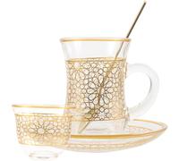 EXCEART Ensemble de Tasses à Café Tasse à Boire Décorative Vintage à Bord Doré en Verre 200 Ml Café avec Soucoupe et Gobelet Décoratif pour Maison et Bureau pour Thé, Latte