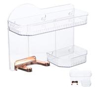 EXCEART Étagère Murale Adhésive de Salle de Bain avec Panier et Crochet | PET Transparent, Fixation sans Perçage, Rangement des Toilettes, pour Bouteilles et Savonnette, la Cuisine