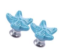 EXCEART Lot de 2 Boutons en Céramique Forme Étoile de Mer Bleu pour Poignées de Tiroir et Portes D'armoire en Alliage de Zinc, pour Bureau et Salle de Bain