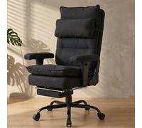 EXCEBET Chaise de Bureau Ergonomique à Ressorts Ensachés, Fauteuil de Bureau en Tissu avec Repose-Pieds, Dossier Inclinable 155°, Grande Taille 180 kg, Assise Large(Noir)
