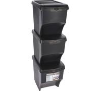 Excellent ensemble de 3 poubelles de tri - 22 L chacune - Gris