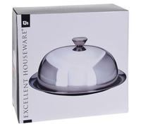 Excellent Houseware BBTrade Sales Cloche en Verre avec Plaque de Base en Acier Inoxydable Plateau de Service vidaXL Assiettes décoratives, Argent, 30,5 x 30,5 x 15 cm