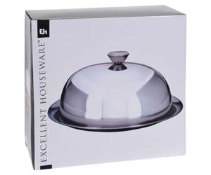 Excellent Houseware BBTrade Sales Cloche en Verre avec Plaque de Base en Acier Inoxydable Plateau de Service vidaXL Assiettes décoratives, Argent, 30,5 x 30,5 x 15 cm