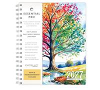 Excello Agenda hebdomadaire 2027 Essential Pro, 7 x 9 cm, saison des arbres | Calendrier 14 mois avec onglets mensuels, suivi quotidien, pages de notes, poche de rangement, marque-page et notes