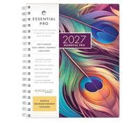Excello Essential Pro Agenda hebdomadaire 2027 17,8 x 22,9 cm Paon pastel | Calendrier 14 mois avec onglets mensuels, suivi quotidien, pages de notes, poche de rangement, marque-page et notes