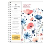 Excello Essential Pro Planificateur hebdomadaire 2027, 17,8 x 22,9 cm | Calendrier 14 mois avec onglets mensuels, suivi quotidien, pages de notes, poche de rangement, marque-page et notes