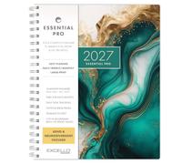 Excello Essential Pro Planificateur hebdomadaire 2027 21,6 x 27,9 cm Marbre | Calendrier 14 mois avec onglets mensuels, suivi quotidien, pages de notes, poche de rangement, marque-page et notes