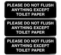 Excello Global Products Lot de 3 panneaux en plastique avec symboles « Please Do Not Flush Anything Except Toilet Paper » - Facile à monter - 22,9 x 7,6 cm - Noir