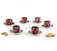 Excelsa 64807 Mandala Red Lot de 6 tasses à café, avec soucoupes, en porcelaine, rouge