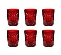 Excelsa Color Tumbler Lot de 6 verres en verre décorés, multicolore, décor en relief, 350 ml, 8 x 10 cm (rouge foncé)