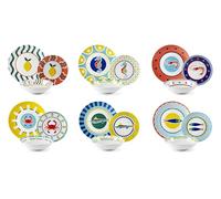 Excelsa Corfou Service de vaisselle 18 pièces, porcelaine, set de 6 personnes, multi-décors