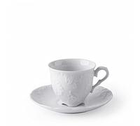 Excelsa Elisa Rococò Tasse à thé en Porcelaine avec Assiette, Blanc
