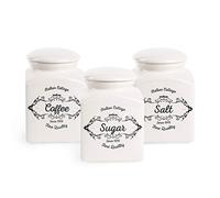 Excelsa Fine Quality Lot de 3 bocaux: Sel, café et Sucre, céramique, Ivoire, capacité 0,7 Litre