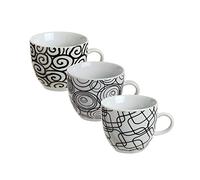 Excelsa Magic Noir Lot de Tasses à café sans Soucoupes en céramique, Blanc/Noir (Lot de 3)