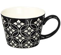 Excelsa Mug & Co. Jumbo 415 ML Fleur/Losange, Porcelaine, Noir, 11 x 11 x 8 cm