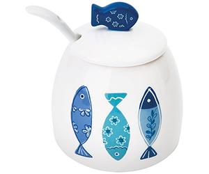 Excelsa Ocean formaggera/sucrier, 200 ML, Céramique, Blanc/Bleu