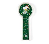 Excelsa Peanuts Shiny & Bright Posamestol en céramique, vert et blanc, décoré avec Snoopy et lumières de Noël, 25 x 11 x 2,3 cm
