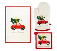 Excelsa Ready For Christmas Lot de 3 textiles de cuisine, gant de four, manique et torchon, 100% coton, rembourrage polyester
